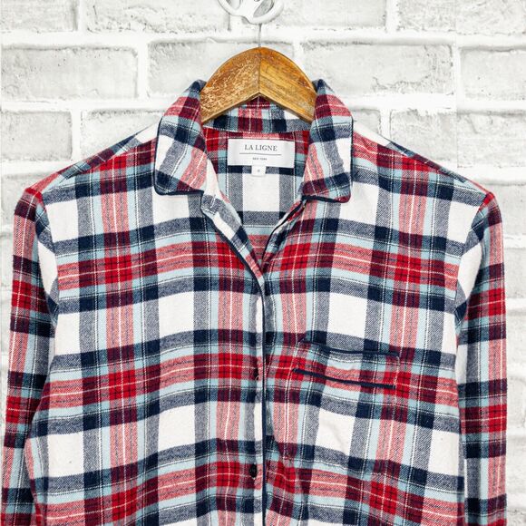 LA LIGNE NY Cotton Flannel Top Button up Plaid Size Small - Picture 9 of 9